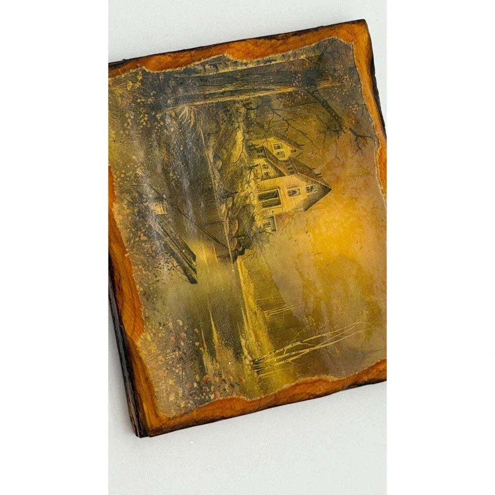 Vintage Rustic Wood Landscape Coaster Set of 4 Country‎ House Cabin Art Decor